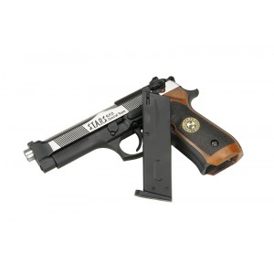 Страйкбольный пистолет M92F BIOHAZARD, металл, черный/хром, блоу бэк (WE) WE-M92SPS-2T-20582TS